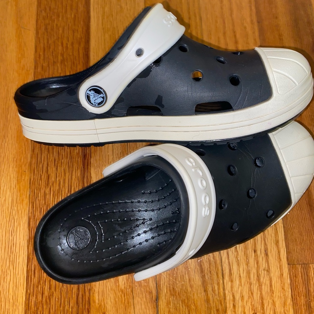 Juniors Black and White Crocs Clogs